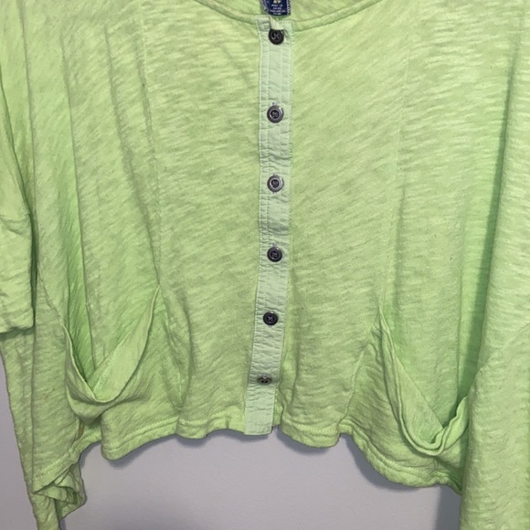 Vintage Free People Lime Green Floral Crop Short Sleeve Slouchy Hoodie Small - Picture 4 of 11